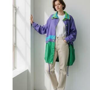Vintage 80s 90s JGallery Colorblock Windbreaker Parka Trench Purple Green Blue L